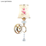 Modernist Gold Wall Mount Lamp With Arced Painted Glass Shade For Bedroom Lighting