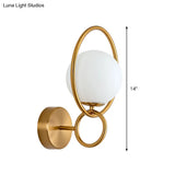 Modernist Gold Wall Sconce Light With White Glass Shade