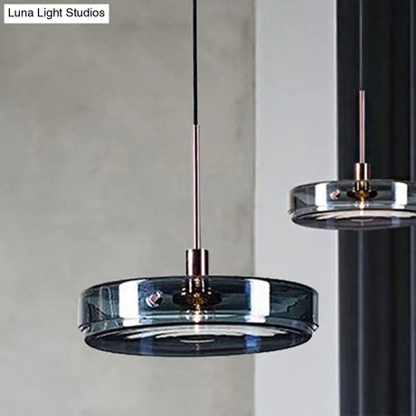 Modernist Green Glass Circular Suspension Pendant Light For Living Room - 1 Hanging Lamp