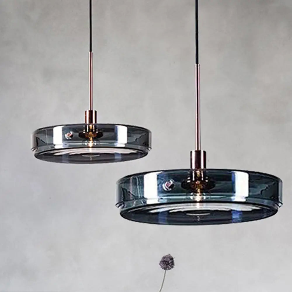 Modernist Green Glass Circular Suspension Pendant Light For Living Room - 1 Hanging Lamp