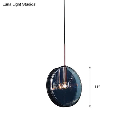 Modernist Green Glass Circular Suspension Pendant Light For Living Room - 1 Hanging Lamp