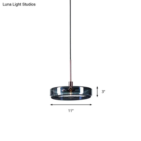Modernist Green Glass Circular Suspension Pendant Light For Living Room - 1 Hanging Lamp