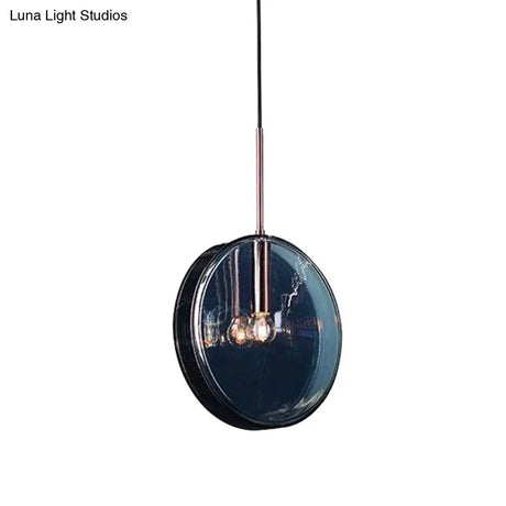 Modernist Green Glass Circular Suspension Pendant Light For Living Room - 1 Hanging Lamp
