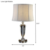 Modernist Grey Bell Night Table Lamp With Fabric Shade