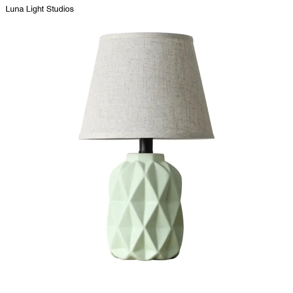 Modernist Grey Flare Desk Lamp With Urn Green Ceramic Base - 1 Bulb Fabric Night Table Light