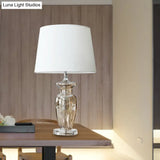 Modernist Hand-Cut Crystal Curved Fabric Reading Lamp In White With Task Lighting - 1 Bulb