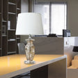 Modernist Hand-Cut Crystal Curved Fabric Reading Lamp In White With Task Lighting - 1 Bulb