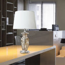 Modernist Hand-Cut Crystal Curved Fabric Reading Lamp In White With Task Lighting - 1 Bulb