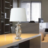 Modernist Hand-Cut Crystal Curved Fabric Reading Lamp In White With Task Lighting - 1 Bulb