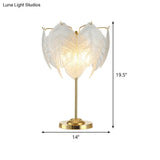 Modernist Hand-Cut Crystal Leaf Reading Light - 3/4 Bulbs 14/16 Wide Gold Nightstand Lamp