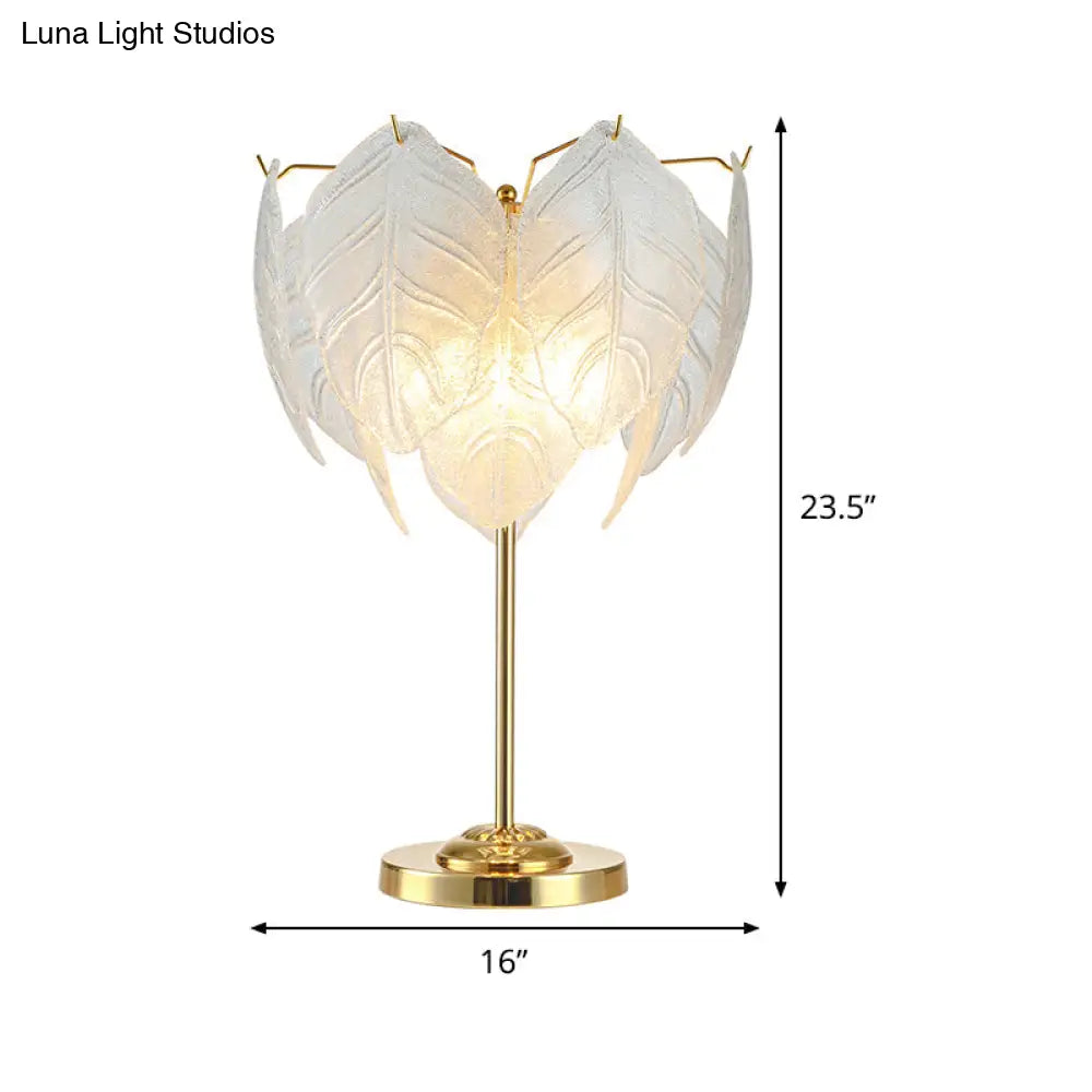 Modernist Hand-Cut Crystal Leaf Reading Light - 3/4 Bulbs 14/16 Wide Gold Nightstand Lamp