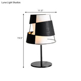 Modernist Laser Cut Barrel Table Light - White And Black Finish Nightstand Lamp