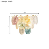 Modernist Layered Disc Wall Light In Pink And Blue Glass - 5-Bulb Wall-Mounted Lighting Fixture For