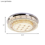 Modernist Led Chrome Crystal Flush Mount Ceiling Light For Living Room - 23.5’/31.5’ Diameter