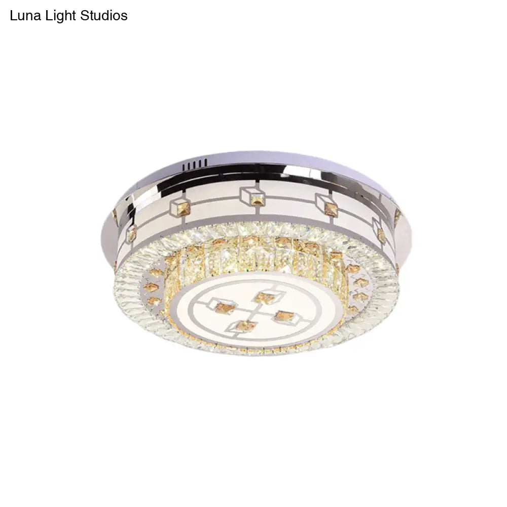 Modernist Led Chrome Crystal Flush Mount Ceiling Light For Living Room - 23.5’/31.5’ Diameter
