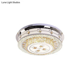 Modernist Led Chrome Crystal Flush Mount Ceiling Light For Living Room - 23.5’/31.5’ Diameter