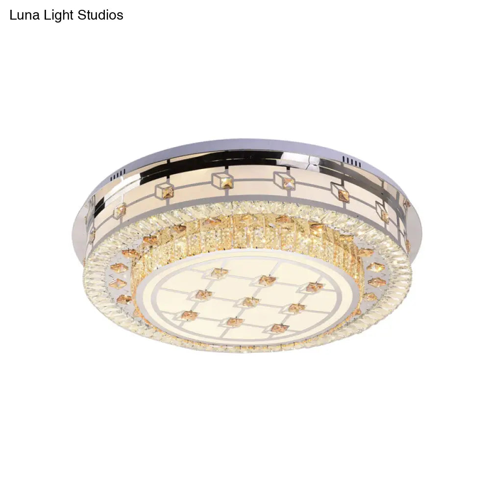 Modernist Led Chrome Crystal Flush Mount Ceiling Light For Living Room - 23.5’/31.5’ Diameter