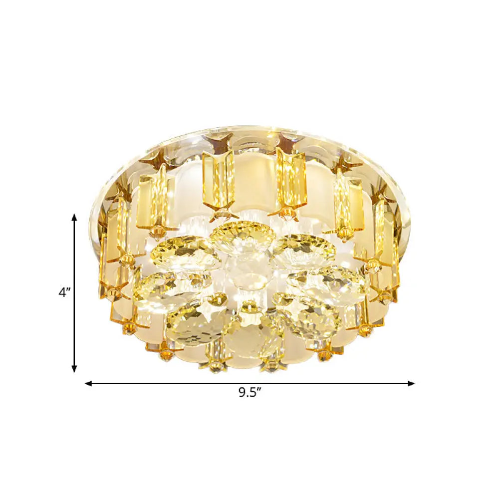 Modernist Led Chrome Floral Semi Mount Ceiling Light Fixture With Crystal Block In Warm/White