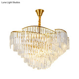 Modernist Led Crystal Block Brass Chandelier: 5-Head Spiral Ceiling Suspension Lamp