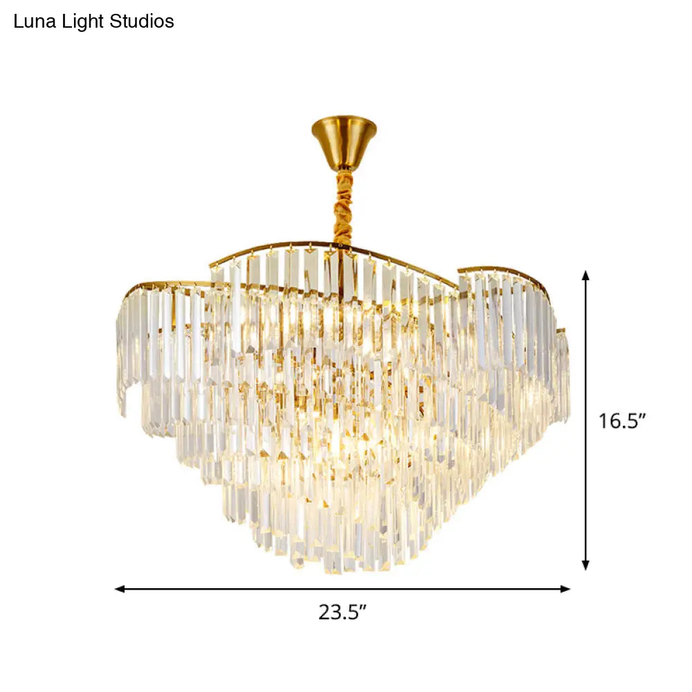 Modernist Led Crystal Block Brass Chandelier: 5-Head Spiral Ceiling Suspension Lamp