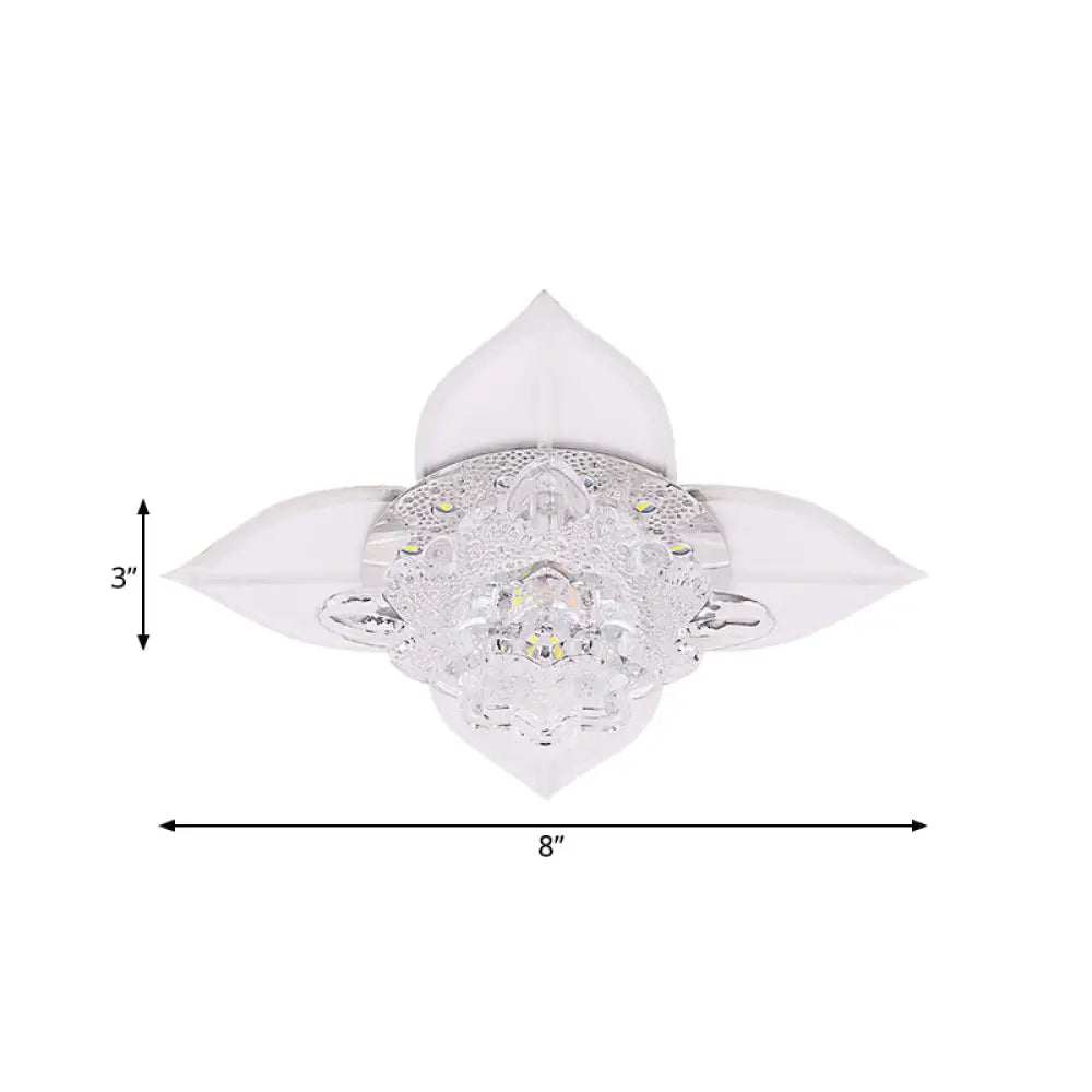 Modernist Led Crystal Ceiling Flush Light In White With Leaf Design And Multi-Color Options