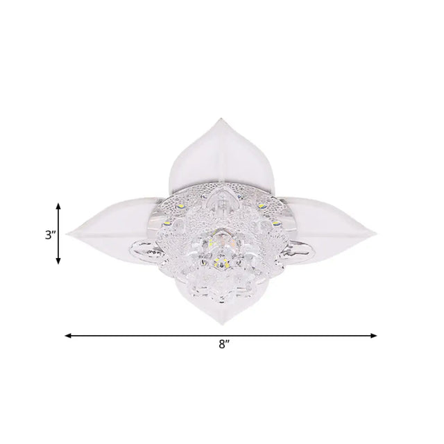 Modernist Led Crystal Ceiling Flush Light In White With Leaf Design And Multi-Color Options