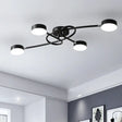 Modernist Led Drum Living Room Semi - Flush Black Ceiling Lamp With Twisted Arm 4 Lights