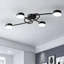 Modernist Led Drum Living Room Semi - Flush Black Ceiling Lamp With Twisted Arm 4 Lights