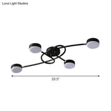 Modernist Led Drum Living Room Semi - Flush Black Ceiling Lamp With Twisted Arm 4 Lights