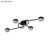Modernist Led Drum Living Room Semi - Flush Black Ceiling Lamp With Twisted Arm 4 Lights
