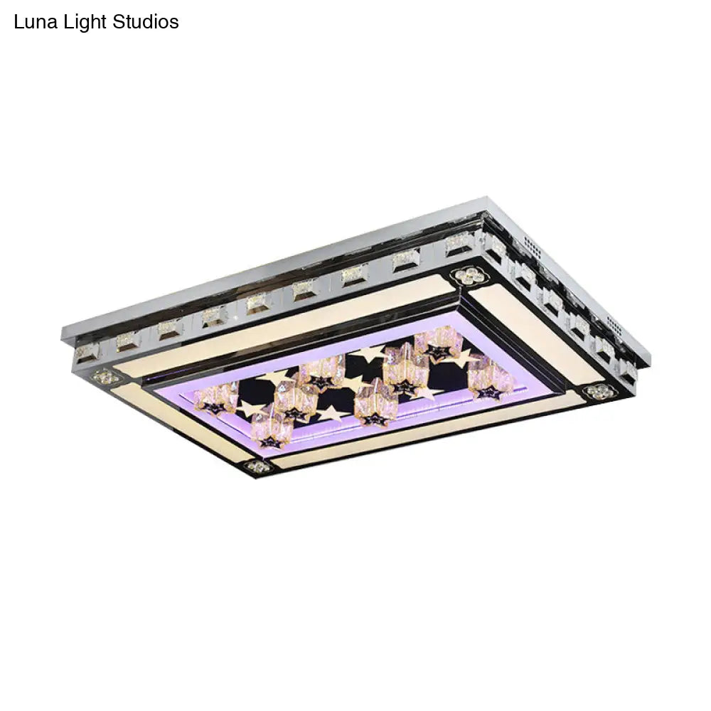 Modernist Led Flush Ceiling Light With Stainless - Steel Star/Cloud Design And Faceted Crystal –