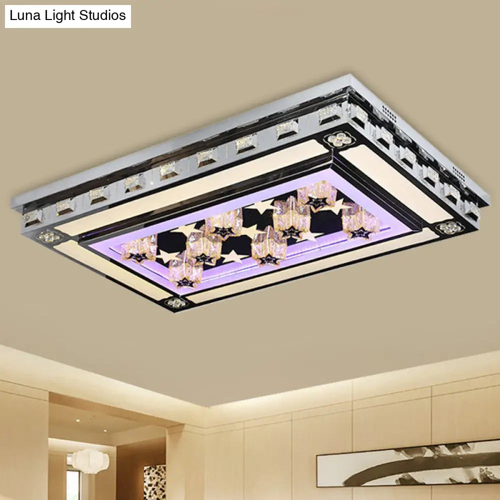 Modernist Led Flush Ceiling Light With Stainless - Steel Star/Cloud Design And Faceted Crystal –