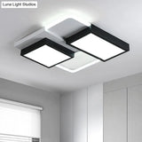 Modernist Led Flush Mount Lamp Black & White 21.5’/35.5’ Wide Metal Ceiling Fixture For Living