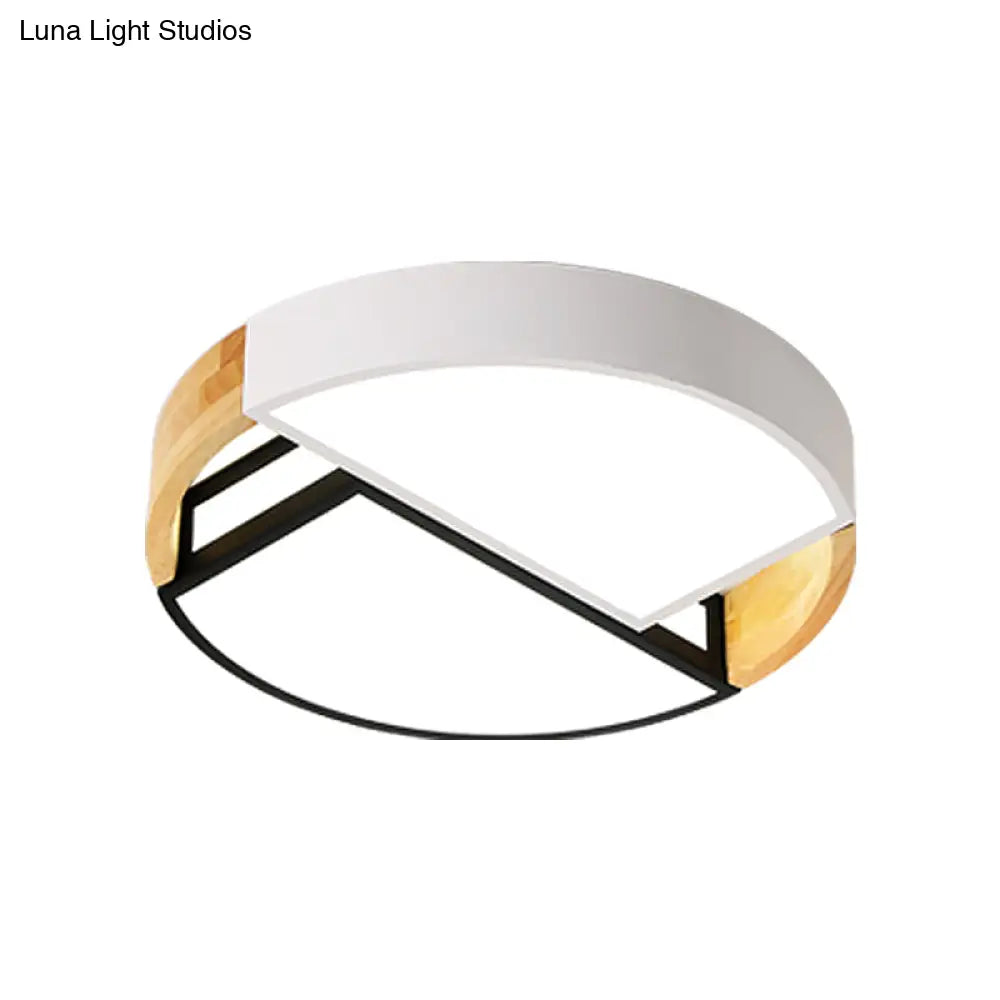 Modernist Led Flush Mount Light Fixture With Splicing Drums In White/Black/Wood 16’/19.5’ Dia
