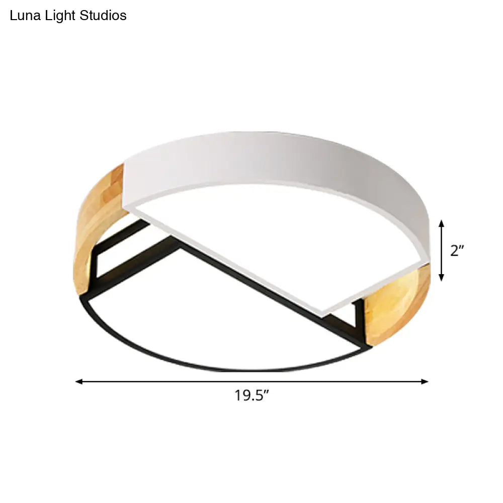 Modernist Led Flush Mount Light Fixture With Splicing Drums In White/Black/Wood 16’/19.5’ Dia