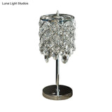 Modernist Led Lounge Table Lamp Clear/Champagne Crisscross Cylinder Nightstand Light
