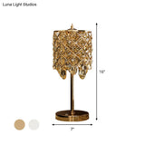 Modernist Led Lounge Table Lamp Clear/Champagne Crisscross Cylinder Nightstand Light