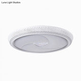 Modernist Led Metal Ceiling Lamp For Bedroom - White Drum Flush Light Fixture 23’/31’ Wide