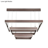 Modernist Led Office Ceiling Chandelier - Layered Square Design Coffee Finish Warm/White Light