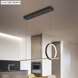 Modernist Linear And Ring Led Island Chandelier In Black For Dining Room