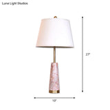 Modernist Marble Cone Nightstand Lamp With Red 1-Head And White Fabric Shade