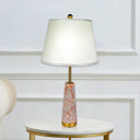 Modernist Marble Cone Nightstand Lamp With Red 1-Head And White Fabric Shade