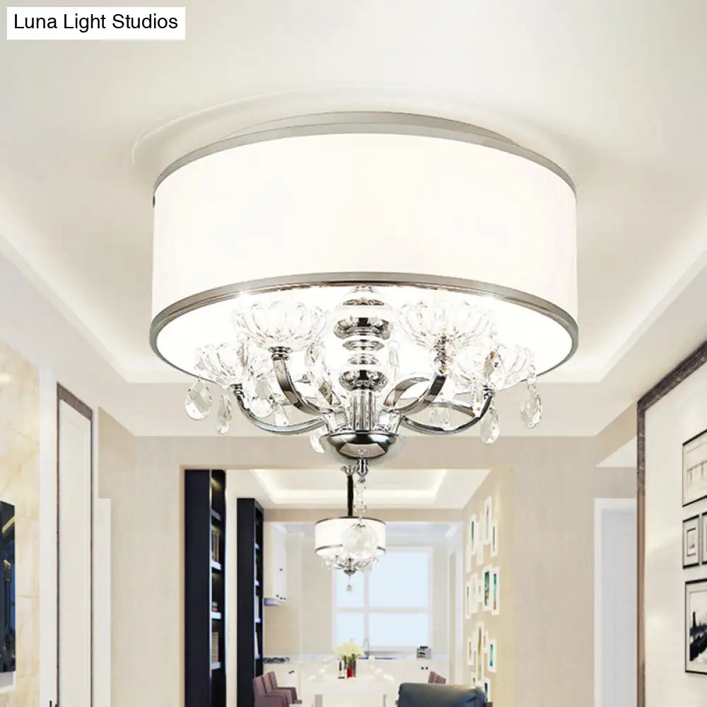 Modernist Metal 5 - Head Crystal Flushmount Ceiling Light With Drum Shade