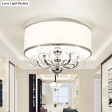 Modernist Metal 5 - Head Crystal Flushmount Ceiling Light With Drum Shade