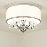 Modernist Metal 5 - Head Crystal Flushmount Ceiling Light With Drum Shade Chrome