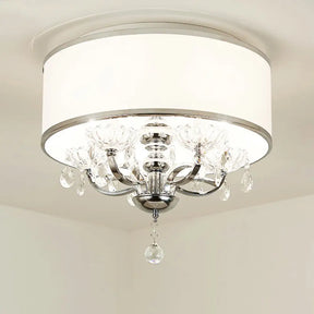 Modernist Metal 5 - Head Crystal Flushmount Ceiling Light With Drum Shade Chrome