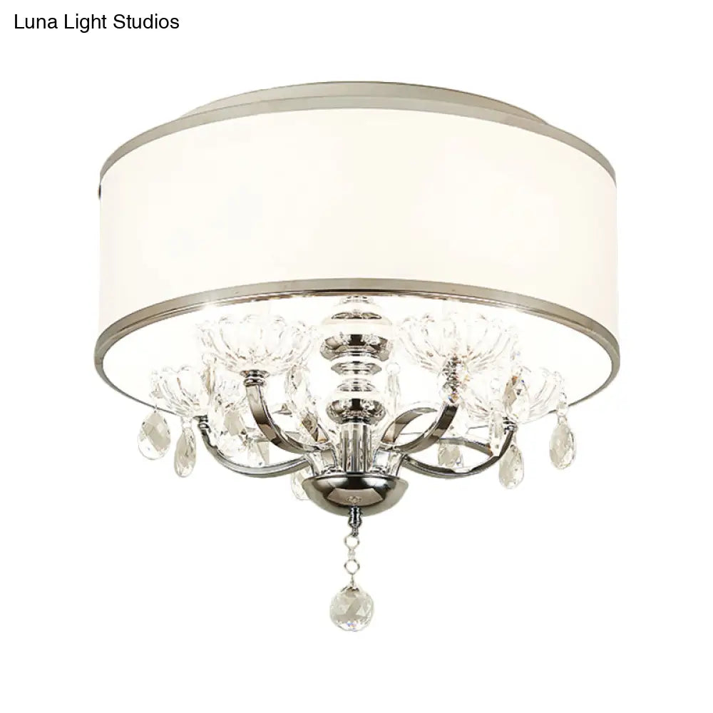 Modernist Metal 5 - Head Crystal Flushmount Ceiling Light With Drum Shade