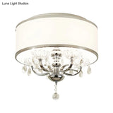 Modernist Metal 5 - Head Crystal Flushmount Ceiling Light With Drum Shade