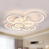 Modernist Metal Ceiling Lighting: Multi-Ring Led Semi Flush Light In Black/White Ideal For Living
