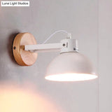 Modernist Metal Dome Shade Wall Light For Bedroom - White Finish